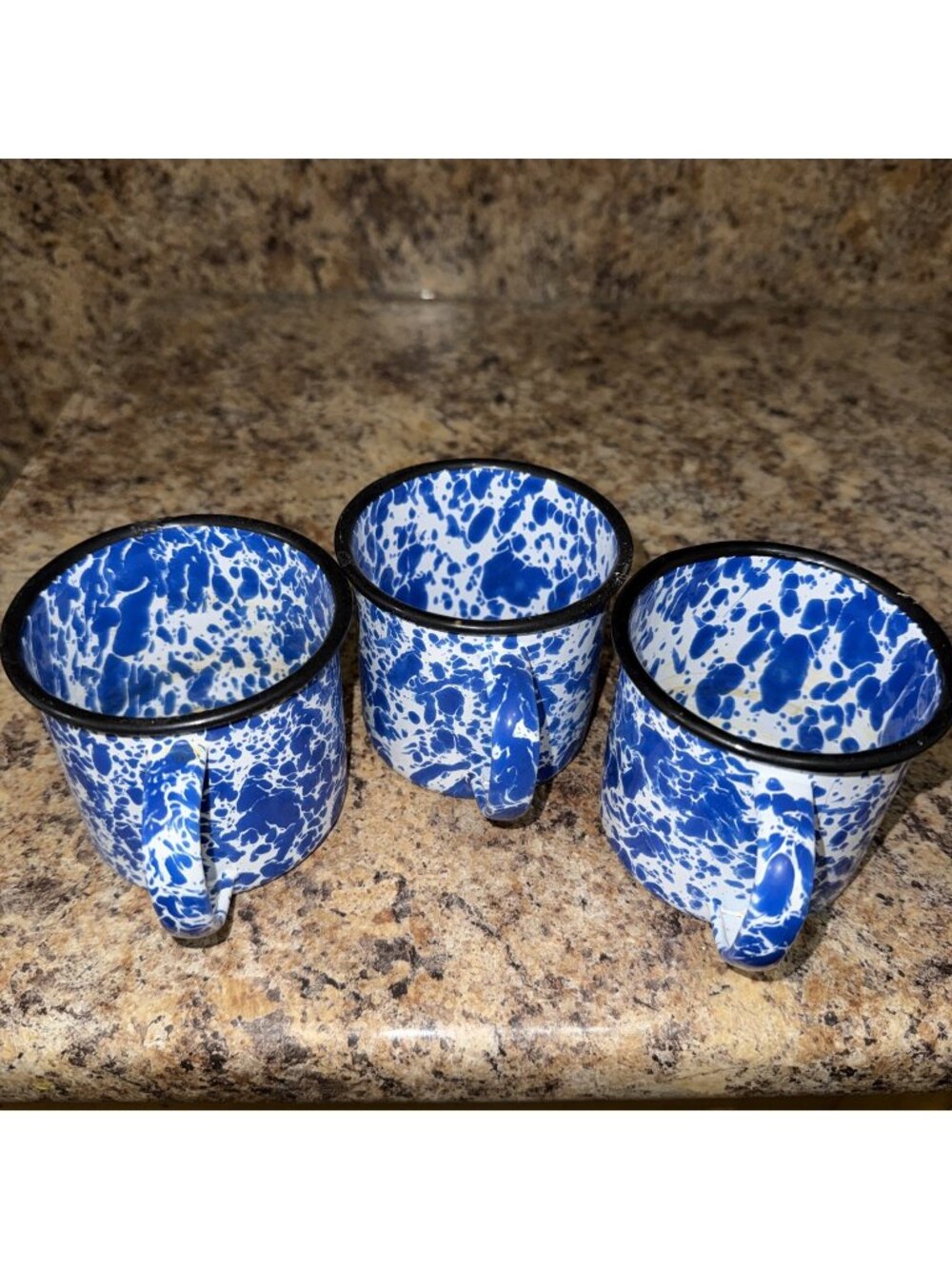 3 CGS International Blue Splatterware Enamelware Coffe Cups Mugs SELLING ONLY 3